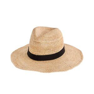J. Crew Wide Brim Packable Straw Raffia Hat Natural Travel Vacation S/M